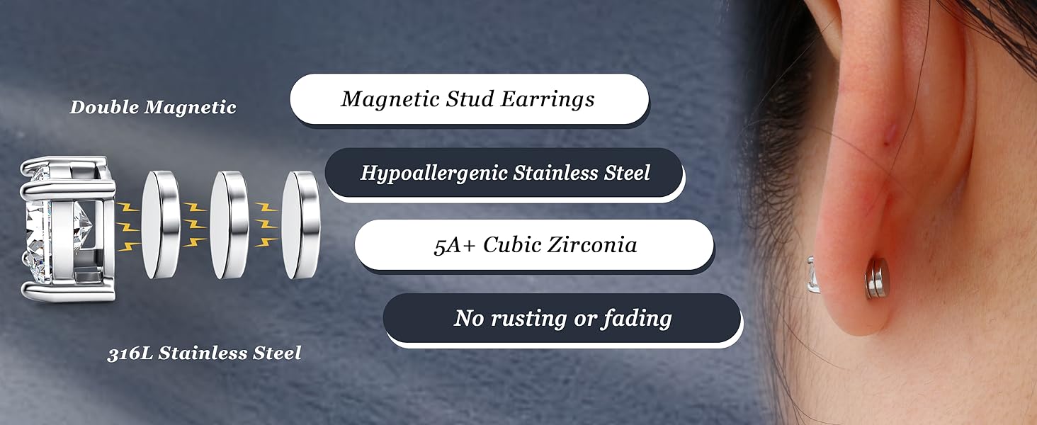 Fashonable Non Pierced Synthetic Moissanite Magnetic Earrings for Women 18K White Gold Plated Hypoallergenic Stainless Steel Fake Earrings Fashonable Non Pierced Synthetic Moissanite Magnetic Earrings for Women 18K White Gold Plated Hypoallergenic Stainless Steel Fake Earrings