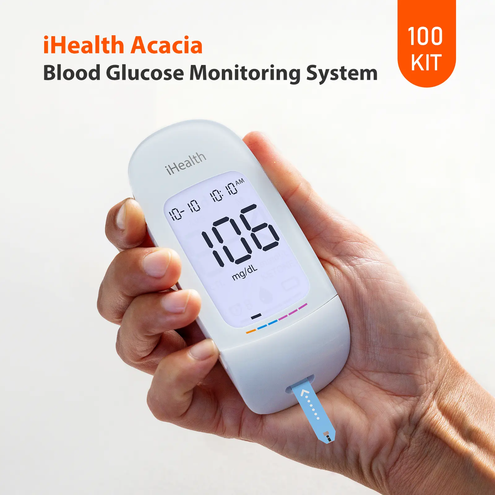 iHealth Acacia Blood Glucose Monitor Kit - HSA/FSA Eligible Healthcare Device with 100 Glucometer Strips, 100 Lancets, 1 Lancing Device, Travel Bag for Daily Diabetes Care Testing, Yes to Care, Alkaline Batteries None Included