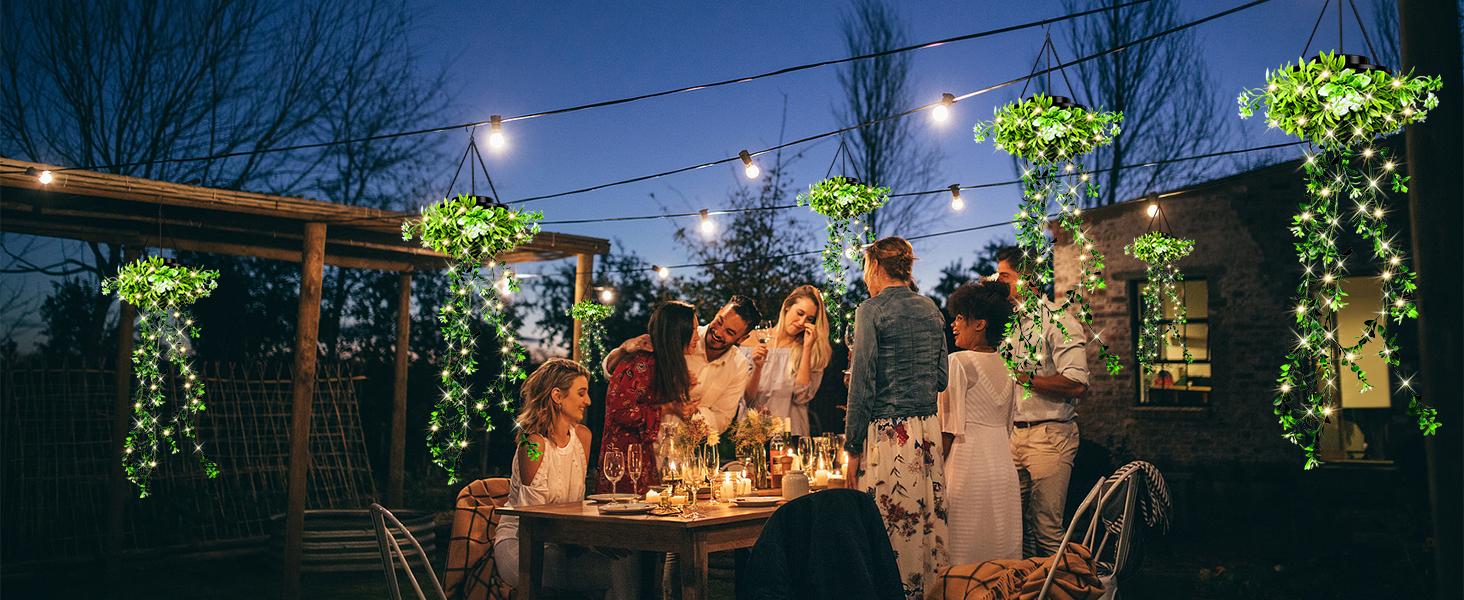 Solar Lights Outdoor 2025 NEW Release 66 LED  2 Pack Hanging Artificial Plants Fairy Lights, Garden Pathway Lights Ornaments Outdoor Lantern Mock Lime Twinkly String Lights, Pathway Lights, Perfect Gifts Presents for Mum Grandma