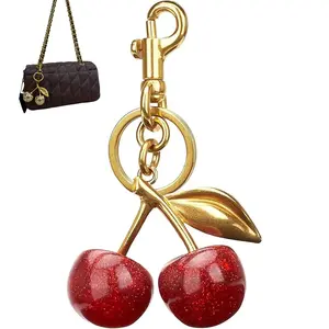 Cherry-Shaped Keychain/Bag Charm, Featuring Gold-Toned Red Cherries [Wallet Included]