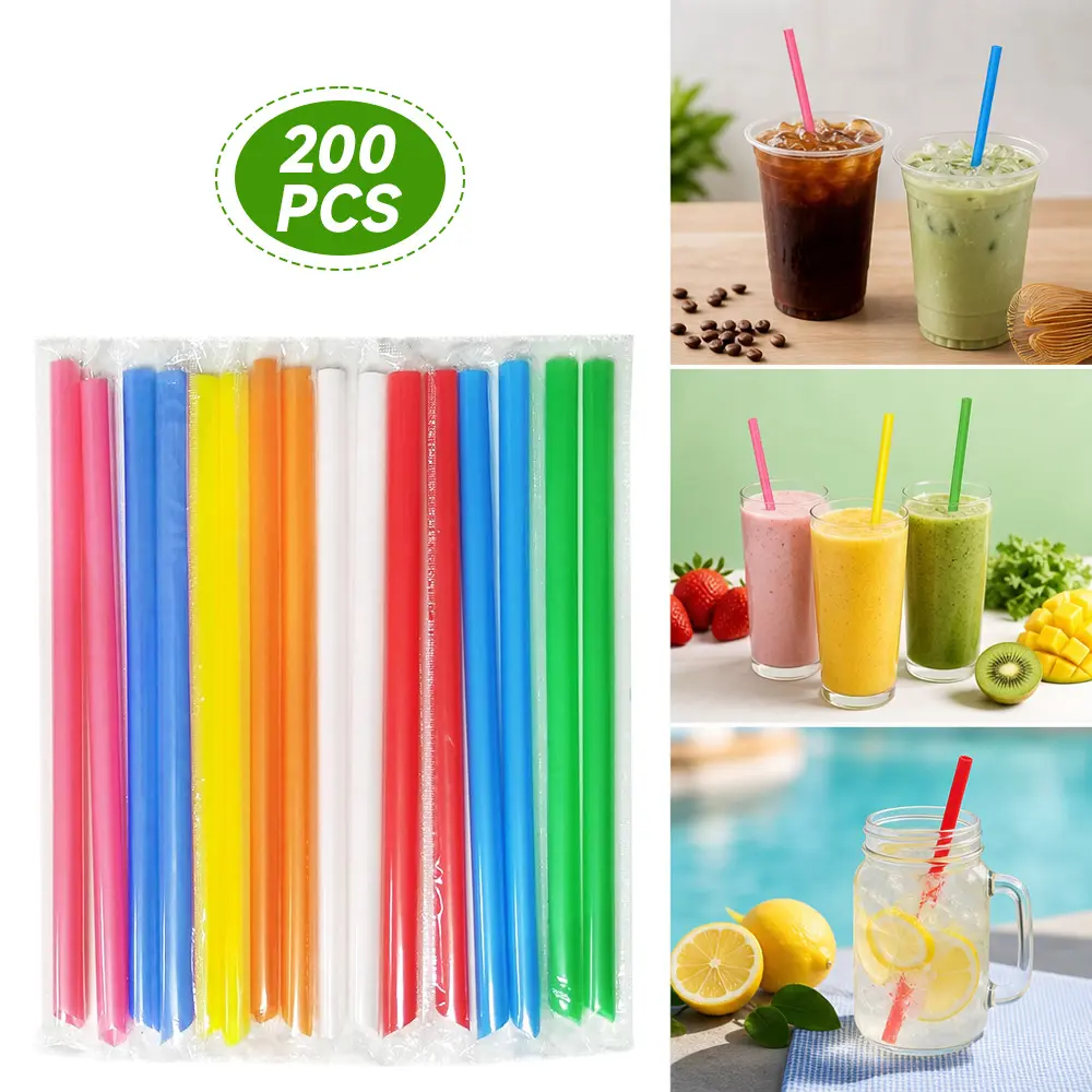 200Pcs Jumbo Smoothie Straws ,Individually Wrapped Disposable Plastic Large Wide-mouthed Milkshake Bubble Tea Drinking Straw(0.43" Diameter and 9.45" long) - Home Improvement.