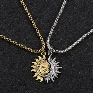 Sun & Moon Pendant Necklace - Gothic Vintage Style Jewelry Alloy Electroplated Titanium Steel Chain
