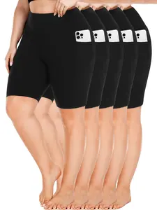 5 Pack Women's Black Cycling Shorts High Waist Athletic Biker Shorts for Workout Running , Yoga,  Casual Daily Wear Soft Stretchy, Quick Dry Breathable Fabric, Slim Fit Tummy Control, Comfortable Activewear Essential Bottoms for Gym Fitness Outdoor Sports