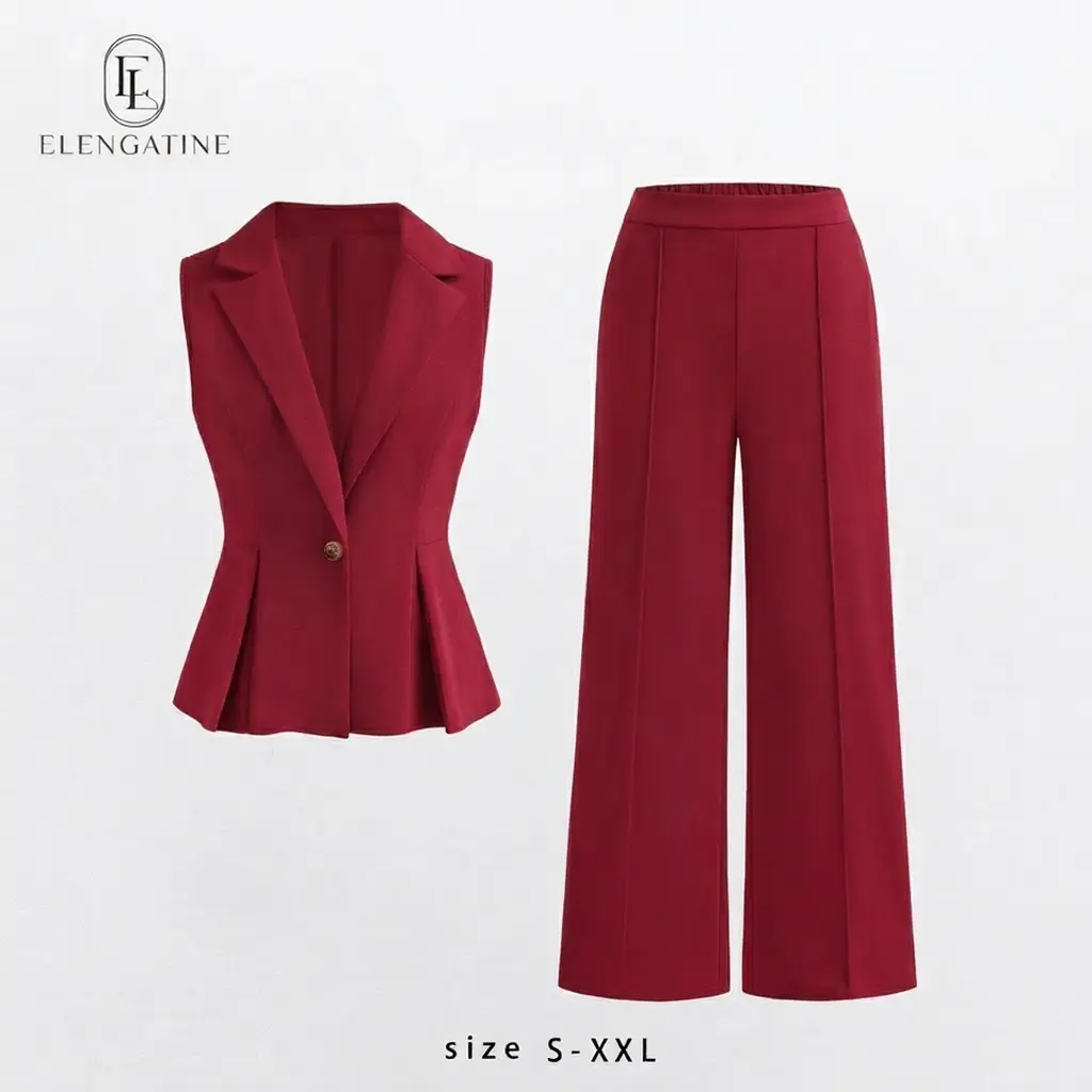 Elengatine Women's Boss Babe Two-Piece Set – Sleeveless Blazer Vest with High-Waisted Tailored Pants, Power Outfit for Work, Dinner & Events Womenswear Polyester