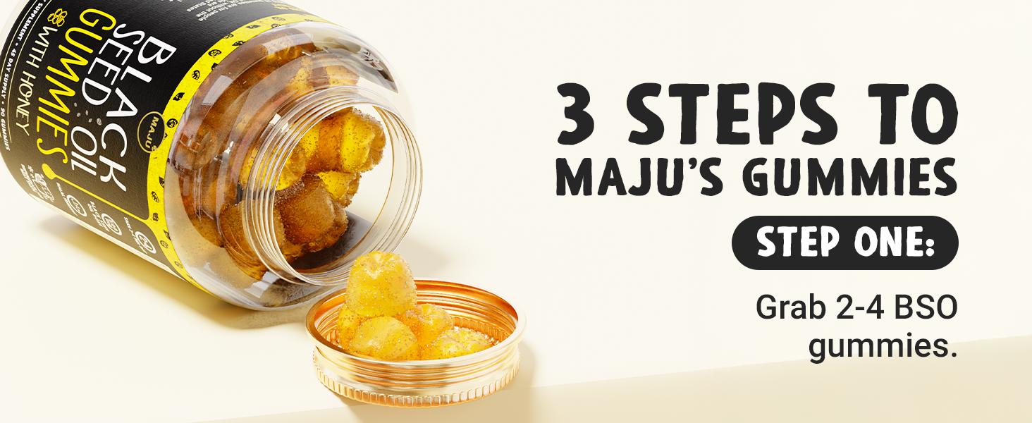 MAJU Black Seed Oil Gummies with Honey 90ct Natural Vitamin Optimum for Hair Skin Nails Gut Gummy Supplement 250mg per Gummy 45 Day Supply Edible Healthcare Dietary