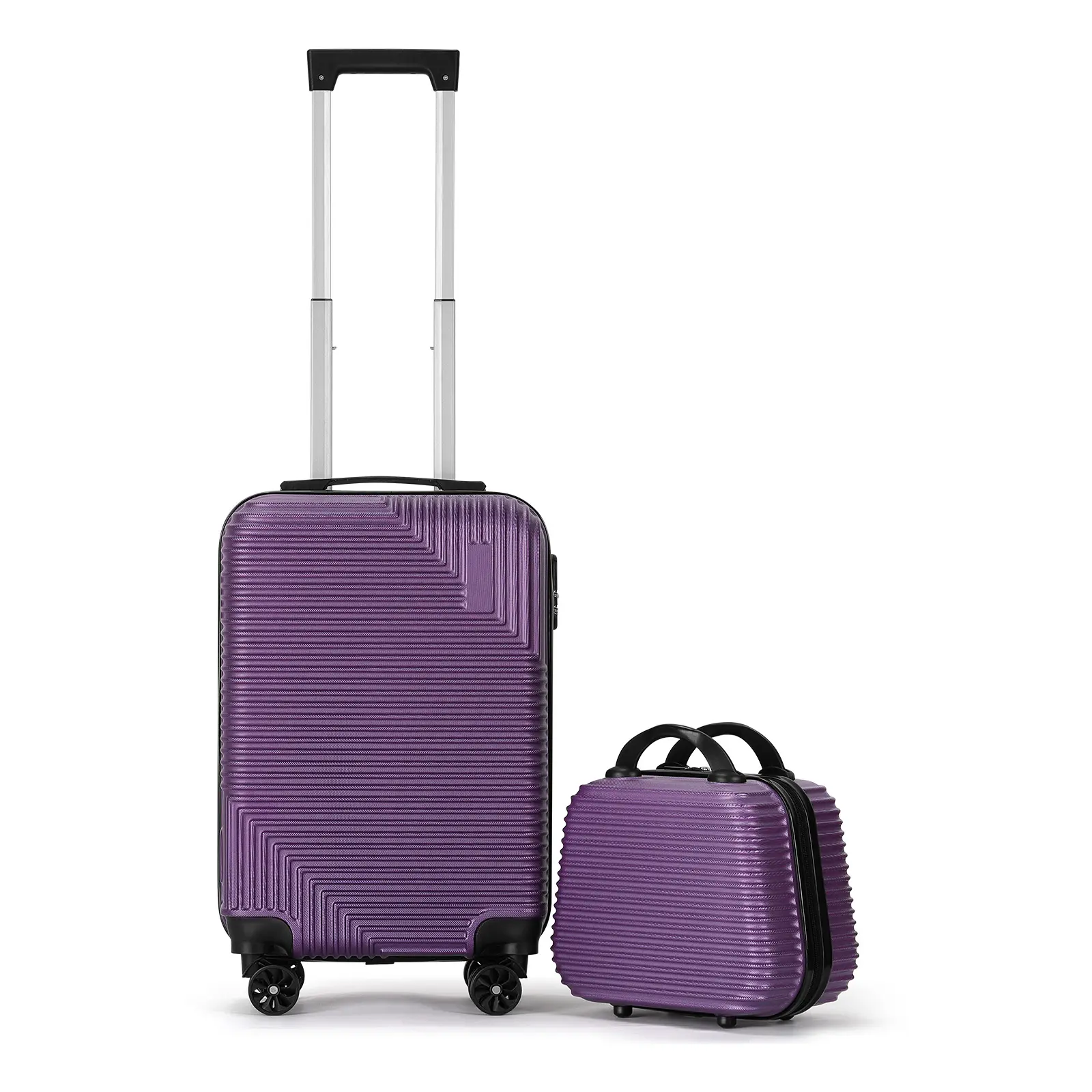 Modern Striped 2-Piece Luggage Set, Durable ABS Hardside Carry On with 14-Inch Travel Bag, Unisex Wheeled Suitcase with 360° Spinner Wheels & Lock, Durable Luggage Set, Wheeled Luggage tiktokshopbacktoschool
