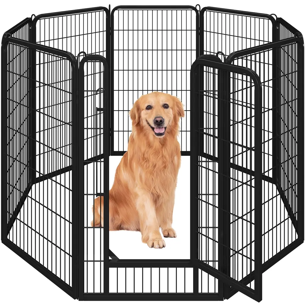 Yaheetech Steel Puppy Play Pen - 8-Panel Enclosure with Door, No Tools Required, Portable 24/32/40/47 in Pet Barrier with Rounded Edges for RV Camping, Indoor Outdoor Use