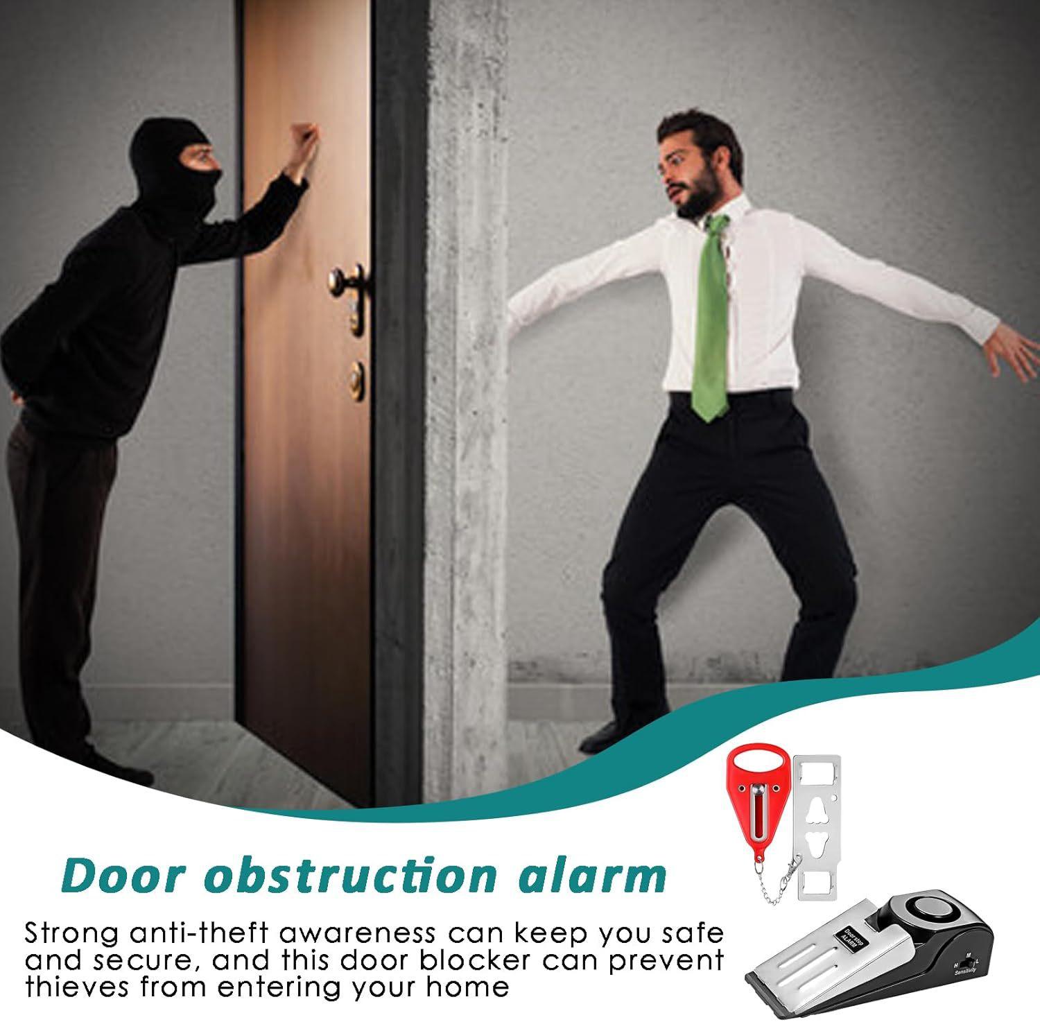 Home Security Door Stopper Alarm - Easy to Install No Tools Needed, 3 Sensitivity Modes, 120DB Loud Anti-Theft Alarm, Stainless Steel Pressure-Resistant, Instant Alarm When Pushed-YY