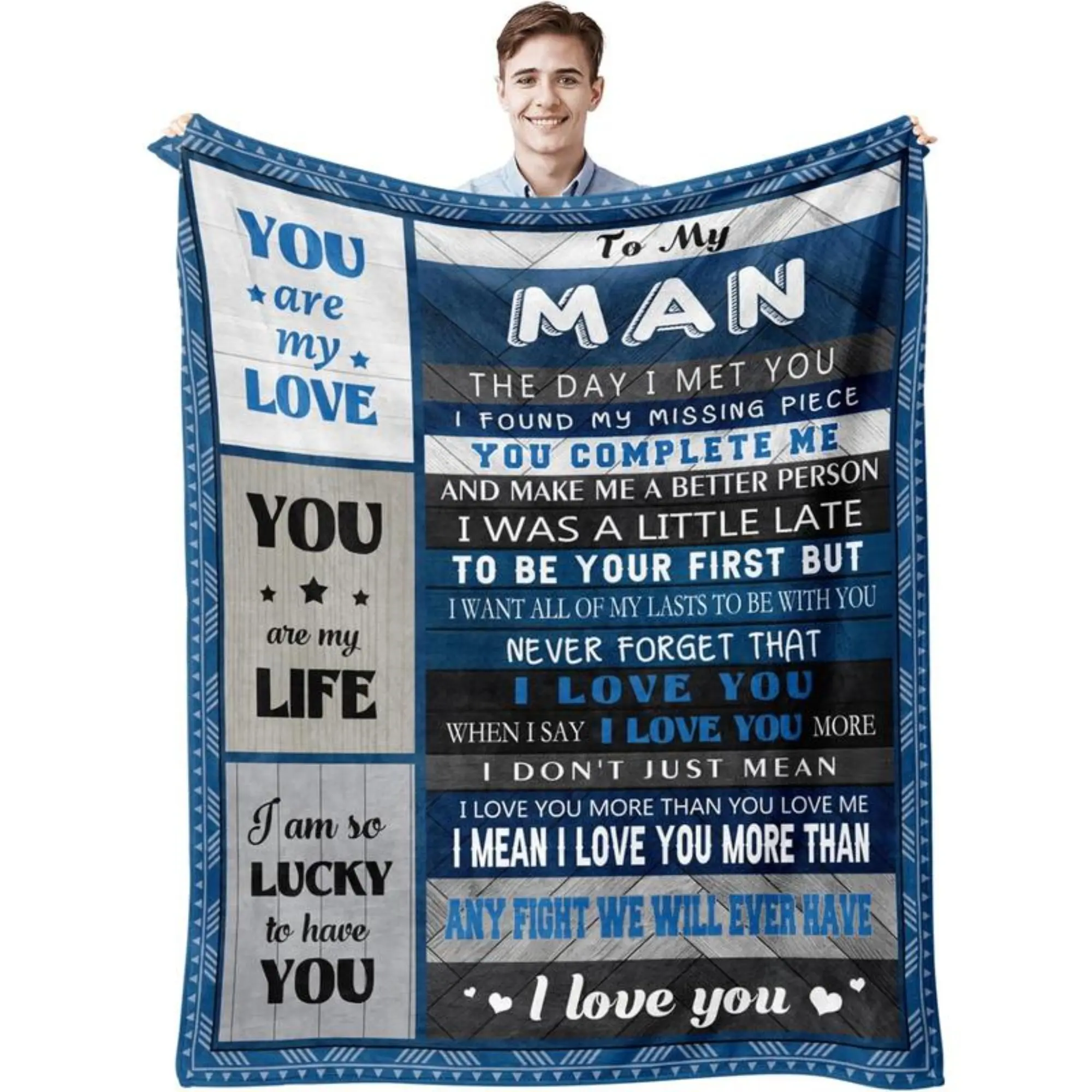 Romantic I Love You Blanket for Men - Perfect Boyfriend Birthday Gift Ideas, Wedding Anniversary & Christmas Present for Him - Soft & Cozy Flannel Throw