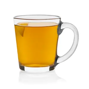 Libbey All Purpose Glass Mug Set of 12, 13.5 Oz Modern, Clear, Angled Shape Glass Coffee Mug Set with D Handle, Thick Tea Cups for Hot or Cold Drinks