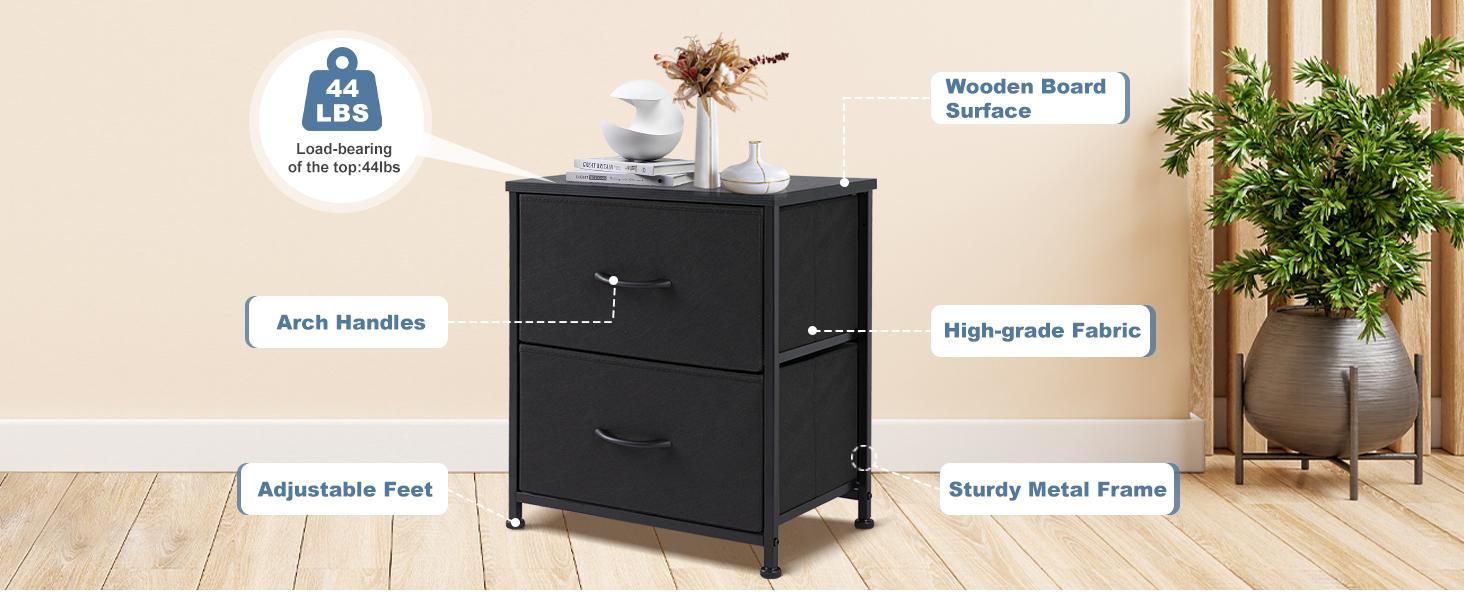Nightstand with 2 Fabric Drawers, Small Dresser, Side Table, End Table, Bedside Table, Night Stands, Small Nightstand, Bedroom