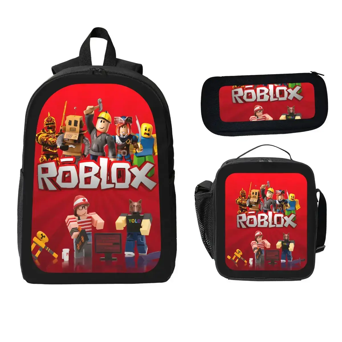 Roblox Print 3-Piece School Gym Supplies Bag Set - Gaming Backpack, Insulated Lunch Box, Pencil Case for Boys,back to school,back to school haul