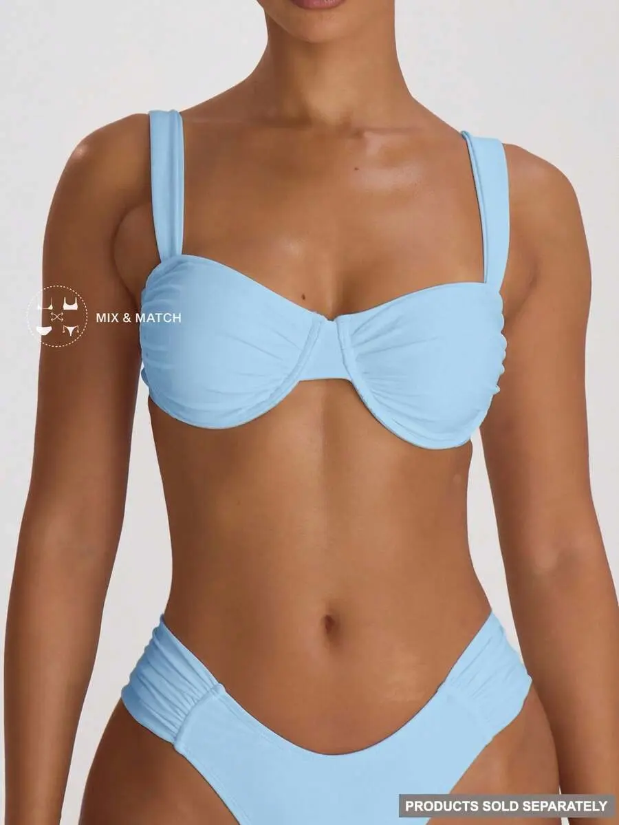 Women's Resort Core Underwired Ruched Cup Bikini Top - Female Swim Beachwear with Ruched Detail, Underwire Cups for Summer Vacation, Bachelorette Hen Do Events
