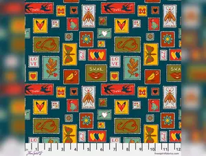 Love Letters | Postage Stamps - Teal by Rachel Hauer for FreeSpirit | PWRH136.TEAL