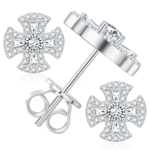 【#E567】Creative Cross Stud Earrings UCClYO Four-Leaf Clover Lab-Created Moissanite Earrings for Women 925 Sterling Silver Men's Stud Earrings Hip-Hop Jewelry Couple Gift Valentine's Day