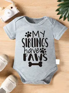 Unisex Baby Short Sleeve Bodysuit - "My Siblings Have Paws" Funny Pet Sibling Graphic Onesie, Heather Gray Cotton Infant Outfit for Newborns