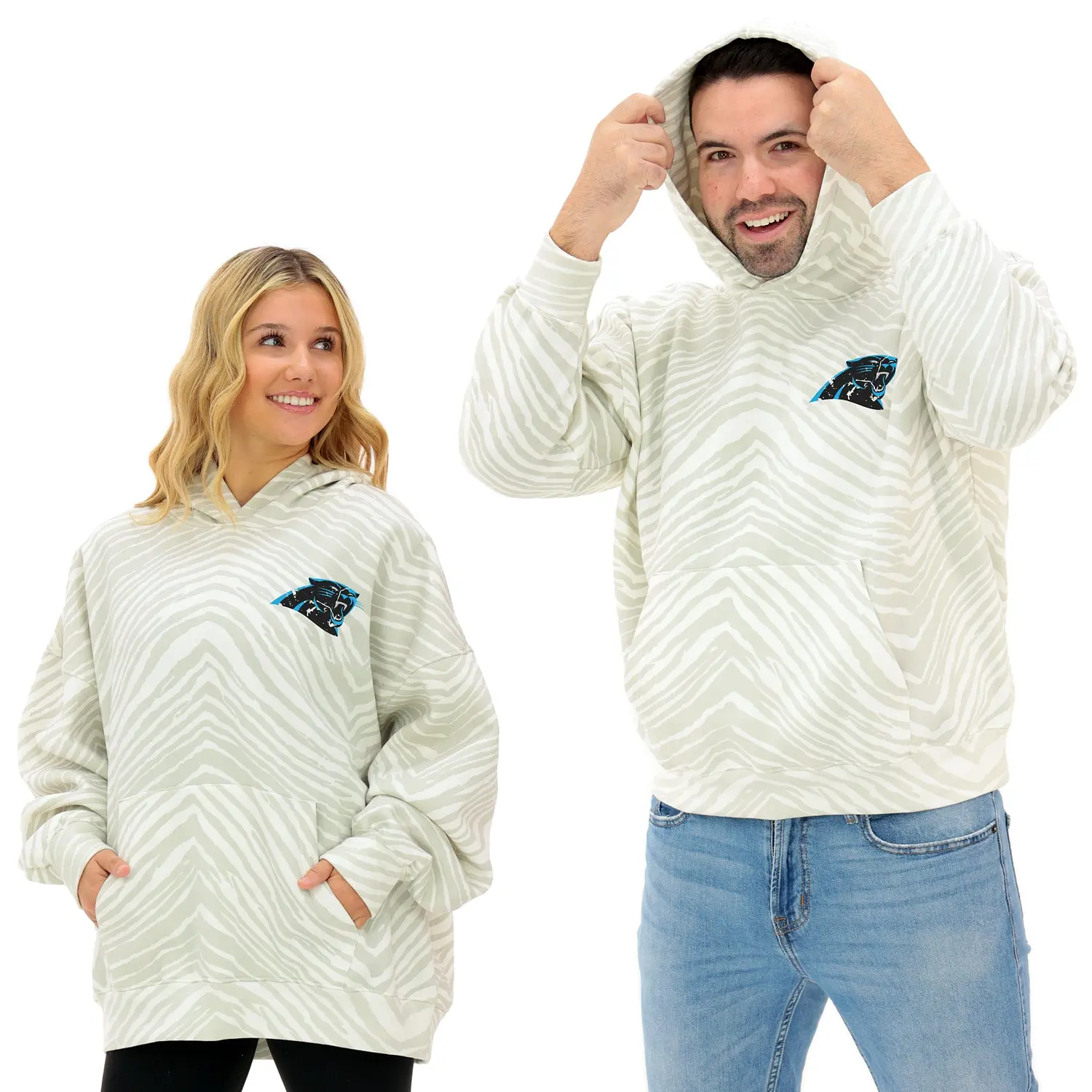 Zubaz NFL Unisex Adult 90s Vintage Full back Zebra 2 Color Hoodie, Carolina Panthers