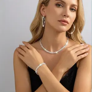 Glam Rhombus Sparkle Jewelry Set for Women Includes Necklace Earrings & Bracelet Perfect for Weddings Parties & Daily Wear Elegant Rhombus Shine Trio