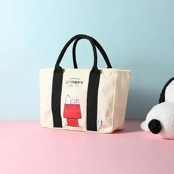 [Limited Release] MINISO Snoopy Summer Travel Collection Tote Bag Cream White Lightweight Spacious Large Capacity Handbag for Holiday Vacation Daily Work School Perfect Gift for Girls Boys Students