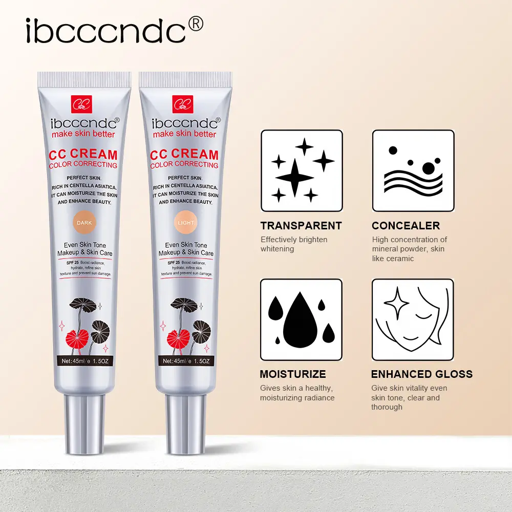 ibcccndc CC Color Correcting Cream, Lightweight Hydrating Foundation, Moisturizing Makeup for Natural Coverage, SPF 25, 45ml, Dark Shade