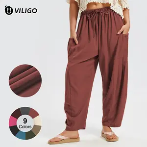 VILIGO Women's Linen Pants Baggy Wide Leg Casual Beach Travel Vacation Palazzo Harem Barrel Flowy Pants Minimalist