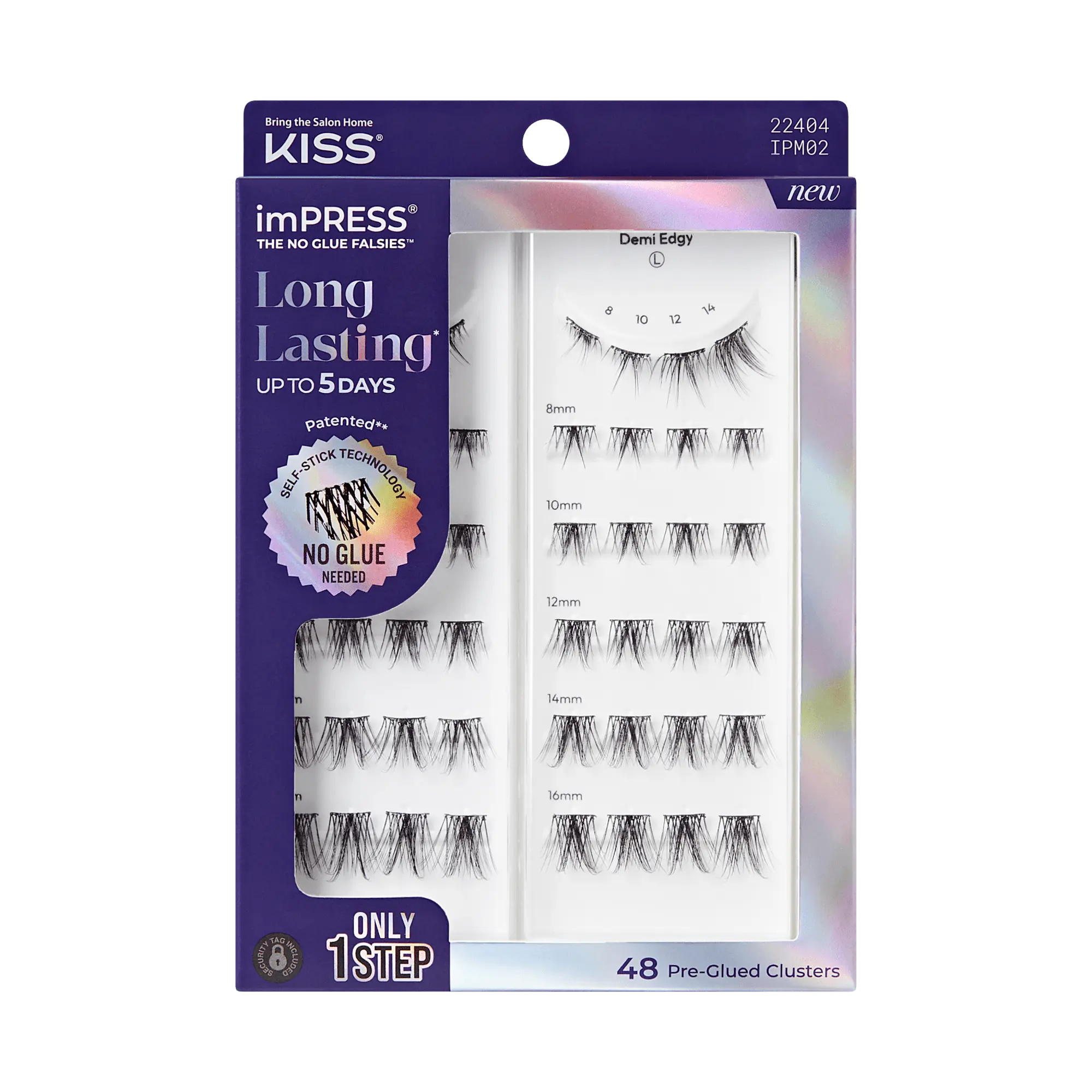 Impress Falsies Long Lasting Pre-Glued False Eyelashes - Demi Edgy | 48 Lash Clusters, Up To 5 Day Wear, 8mm-16mm