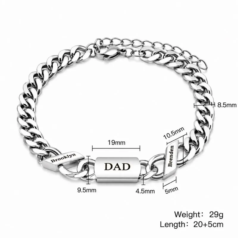 Personalized Dad Bracelet with Kids Names | Custom Cuban Link Bracelet for Men | Father’s Day Gift Elegant Jewelry Bracelet Metal Bracelet