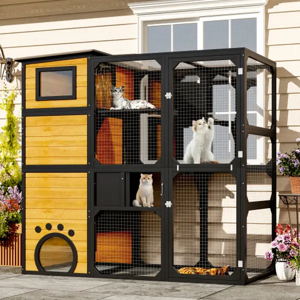 [Bellemave]GO Large Cat Catio 4 Tiers Cat Enclosure for Outdoor, Cat House Weatherproof Attached to Window for Multiple Cats with Platforms and Resting Rooms