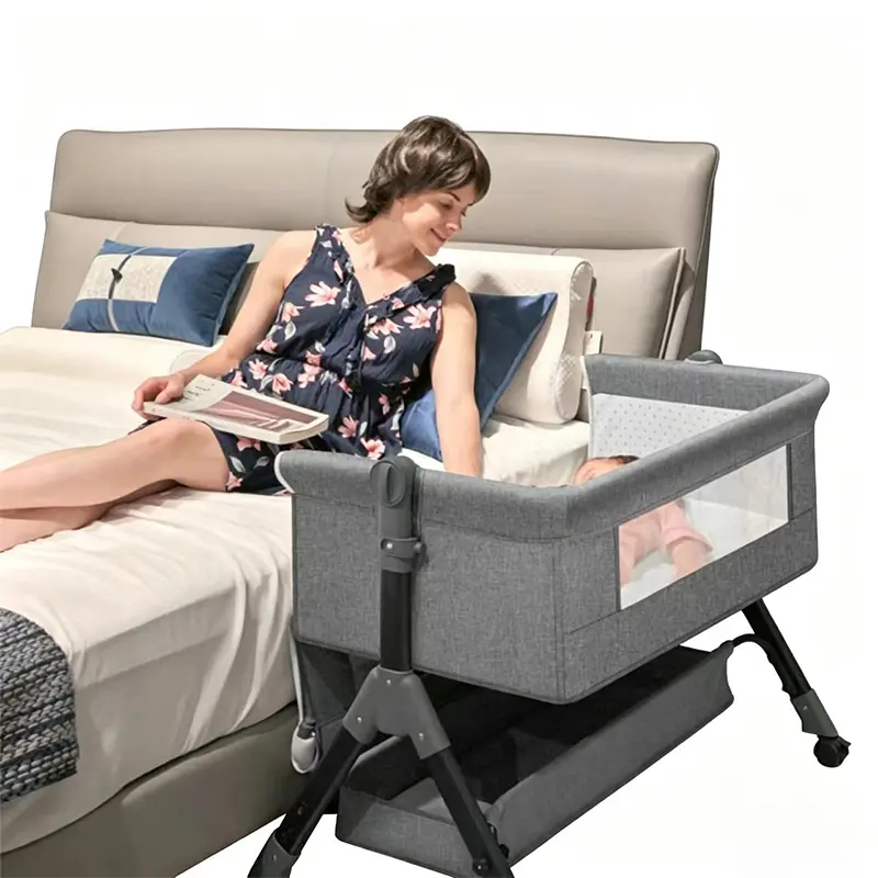 Baby Bassinet, 5-in-1 Rocking Bassinet w/Storage Basket, Double-Lock Design, 7 Adjustable Heights, Soft Mattress & Portable Travel Bag, Bassinet Bedside Sleeper for Newborns Infants