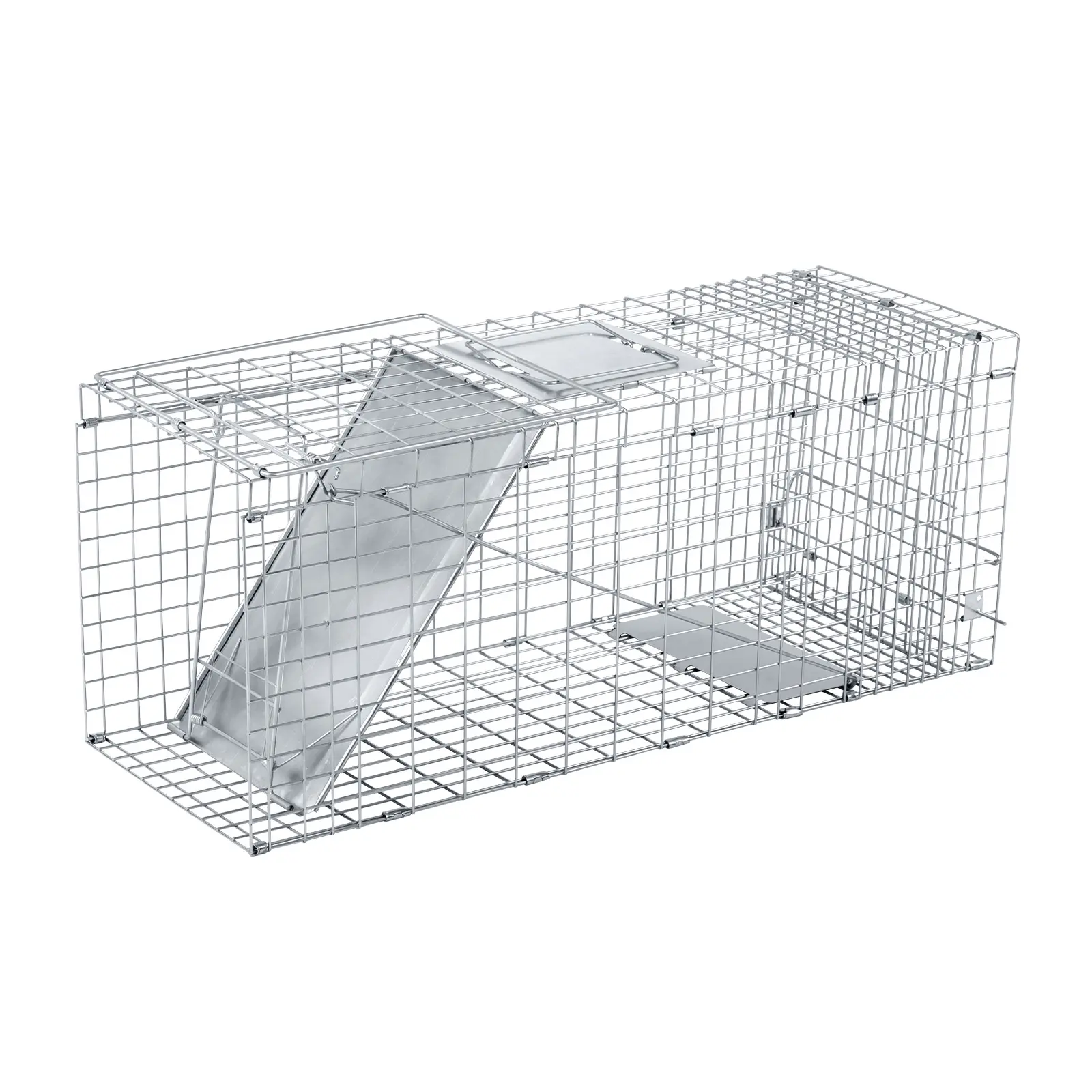 32-in Heavy-Duty Folding Iron Animal Enclosure - Metal Wire Mesh Confinement Cage, Silver Corrosion-Resistant Mesh, Handle, Outdoor Habitat for Gardens (31.0x11.5x12.5 in/78.7x29.2x31.8 cm, 11 lb, for Raccoons)