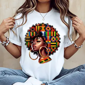 Women Fashion T Shirt White African Print Woman With Kente Pattern And Glasses Casual Wear For Everyday Outfits And Cultural Celebrations