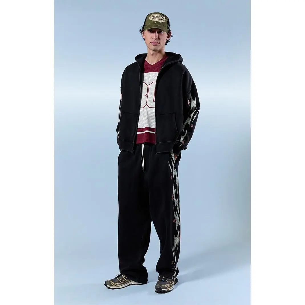 Pacsun Men's Black Flame Star Fleece Baggy Sweatpants