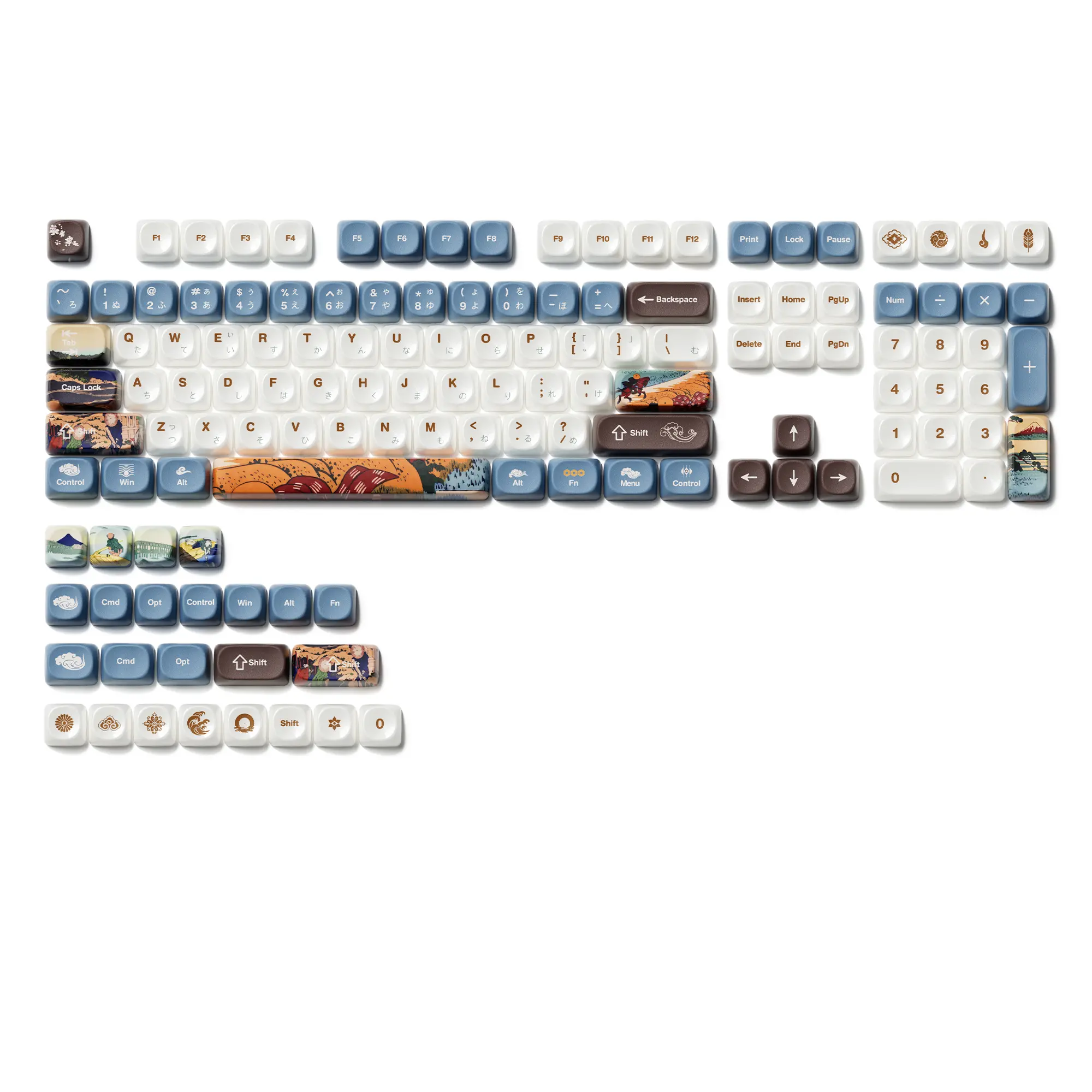 XVX Japanese Mount Fuji Theme MOA Profile Keycaps Set, 129 - Key Custom Keycaps with PBT + Frosted Translucent PC Material for US Layout（Keycaps Only, Keyboard Not Included）