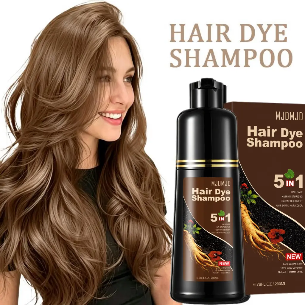 Light Brown 5-in-1 Hair Dye Shampoo for Gray Coverage, Hair Color Shampoo for Women & Men, Fast Coloring in Minutes, Long-Lasting Light Brown Hair Color, Easy At-Home Use, 200ml