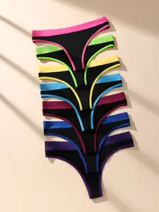 Hotcom Women's Seamless Drop Waist T-Back Panties - Colorful, Solid Color, Regular Fit, Soft, Comfortable, Chic, Smooth Everyday Underwear (7/14 PCS)