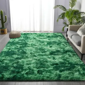 XEXSIN Large Shag Area Rugs, Plush Fuzzy Rugs for Living Room, Ultra Soft Fluffy Furry Rug for Bedroom, Indoor Carpet Nursery Rugs for Kids Room Home Decor, Tie-Dyed Emerald Green