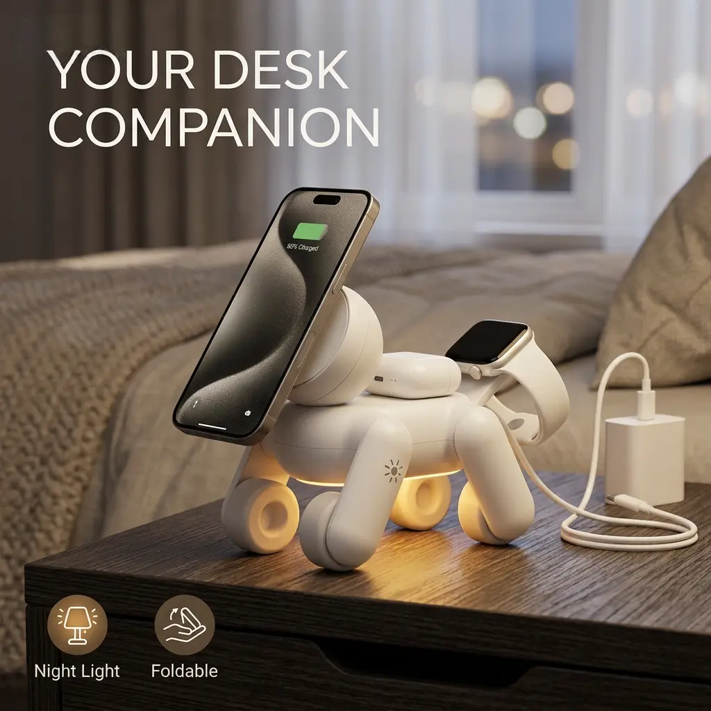 Magnetic Foldable 4-in-1 Wireless Charger Stand With Night Light, 15W/25W Fast Charging Station For iPhone 16 15 14 Pro Max iWatch AirPods, Travel Multi-Device Desktop Holder Organizer Tech Gift For Her Him