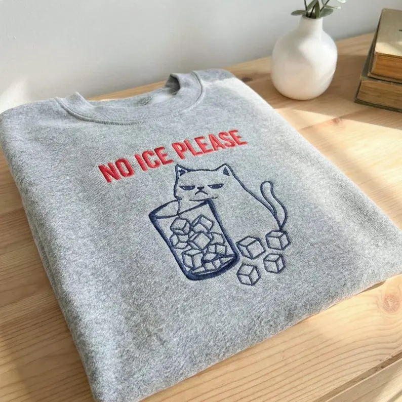 [MADE IN US] Embroidered Sweatshirt No Ice Cat, Pro Immigration Sweater, Abolish ICE, Anti ICE Political Shirt, Social Justice Fuck ICE, Feminist
