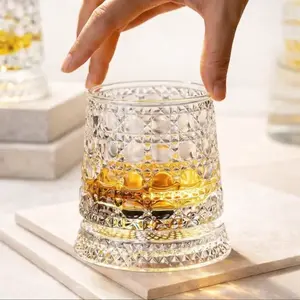 Luxury 360° Spinning Crystal Glass Star-Cut Stress Relief Whiskey & Wine Glass Elegant European Barware Gift Rotating Glass Cup