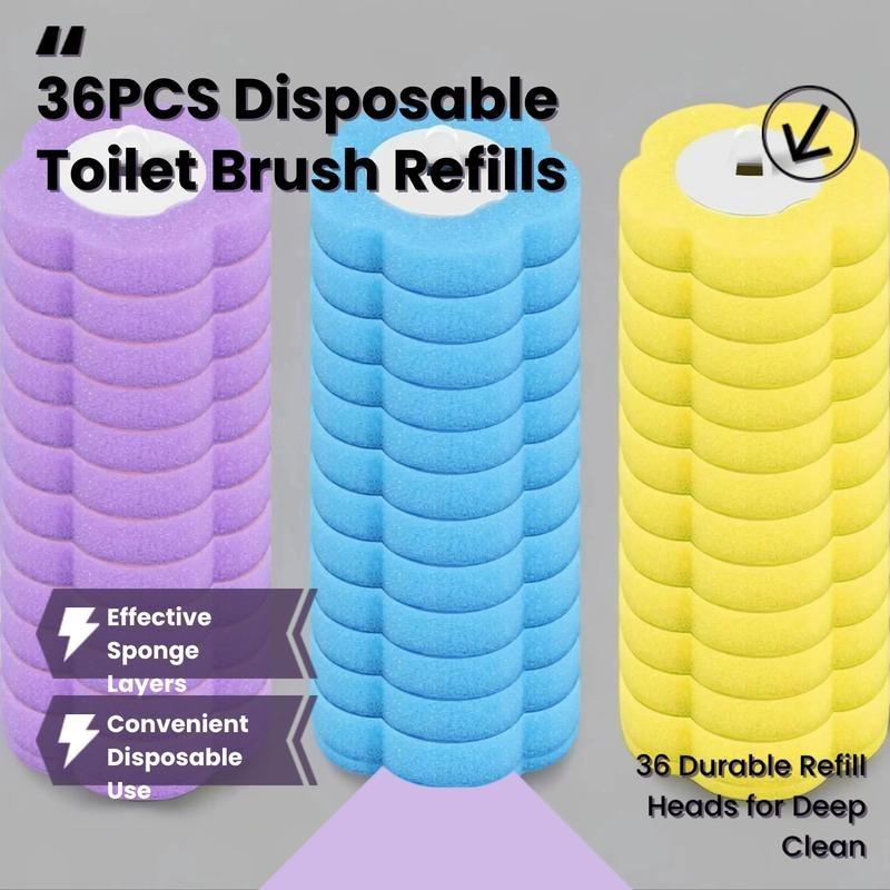 Disposable Toilet Brush Refill, 36pcs/set 3 Layer Sponge Toilet Brush Replacement Head, Household Cleaning Tool for Bathroom Toilet, House Accessories, Home Cleaning Products, Cleaning Supplies, Essential Items for Home