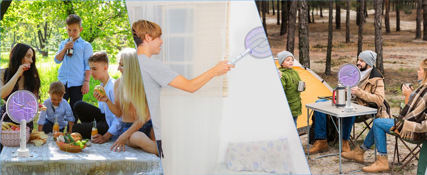 Cordless Portable Electric Fly Swatter - 2-in-1 Electronic Mosquito Zapper, 3400V High-Voltage Automatic Insect Killer, 1200mAh USB-C Rechargeable Battery, 3-Layer Safety Design, for Indoor & Outdoor Use,summerwins