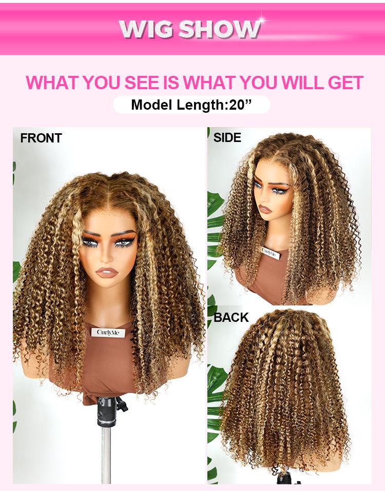 CurlyMe Wear Go Ombre Highlight Brown Bob Water Wave Pre-Cut 7x5 Glueless Wig with Transparent Lace Natural Hairline Shipping in 24H