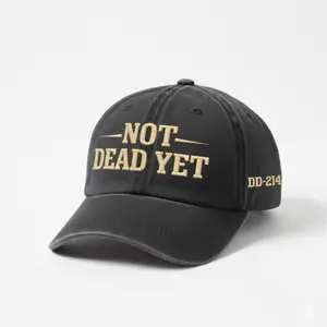 Not Dead Yet Veteran Washed Hat, Embroidered Low Profile Dad Cap with Tough Humor Message, Adjustable Vintage Cotton Baseball Hat for Veterans and Military Supporters, Perfect for Daily Wear, Veteran’s Day Retirement or Funny Gift for Dad