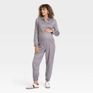 Woven Long Sleeve Maternity Jumpsuit - Isabel Maternity by Ingrid & Isabel Matte Gray XXL