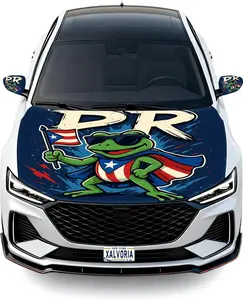 PR Coquí Frog Puerto Rico Flag Car Hood Cover Set with Mirror Covers Stretchable Hood Wrap for Cars Trucks SUVs