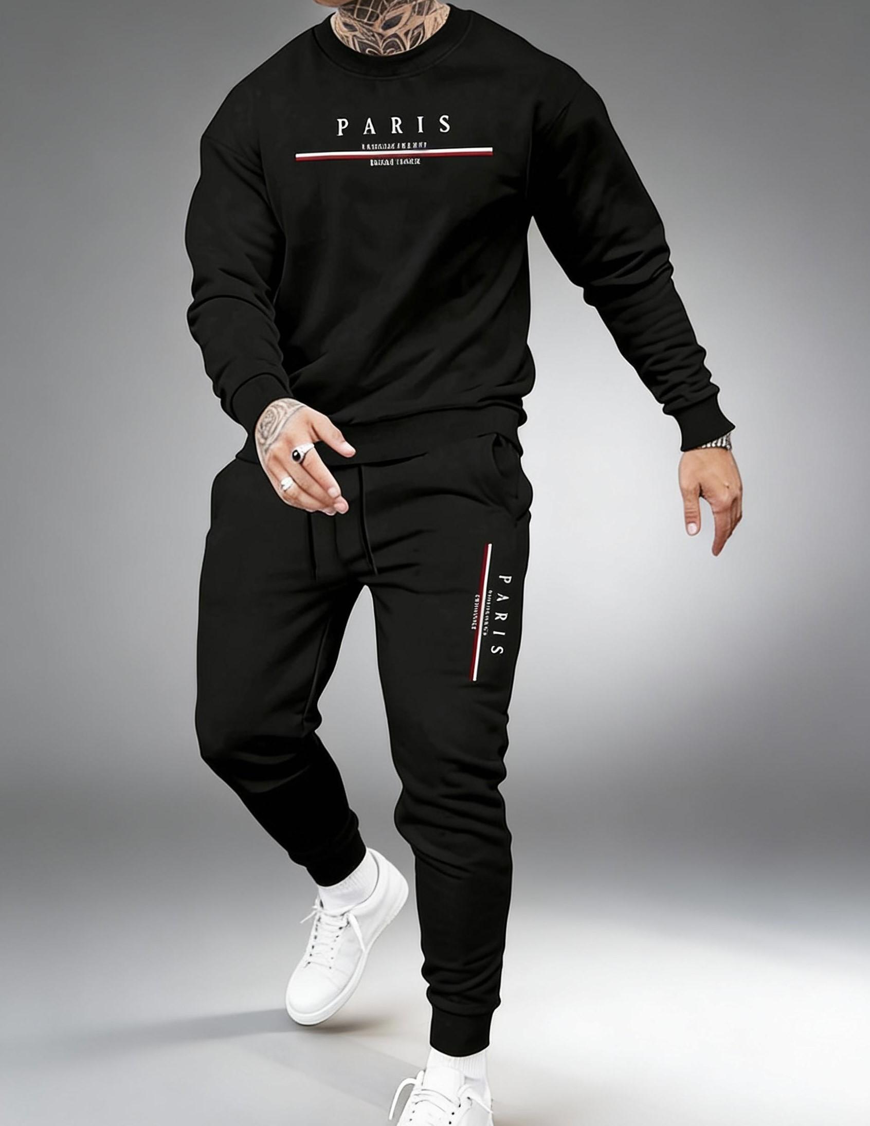 Paris Graphic Men's Coordinated Tracksuit Set - Crewneck & Joggers Comfortable Everyday Outfit for Stylish Men