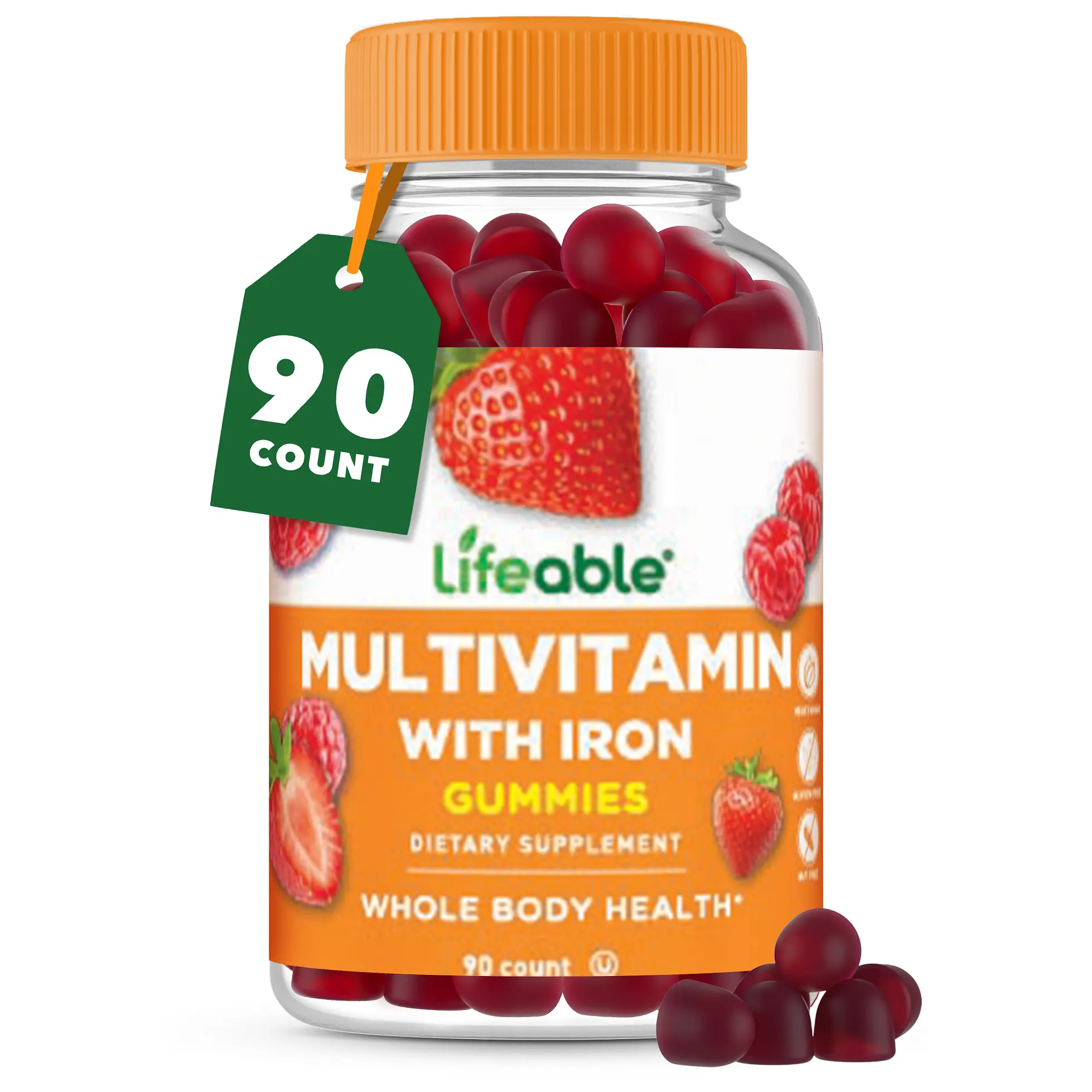 Lifeable Adult Chewable Multivitamin Complex with Iron & Biotin, 90 Gummies Daily Vitamin Supplement, Dairy-Free, Doctor-Recommended for Bone Health