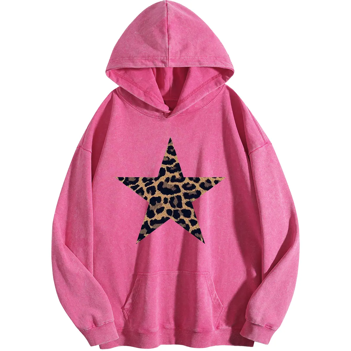 Holafish Women's Trendy Queen Leopard Print Star Print Acid Wash Hoodie Vintage Sweatshirt Oversized Loose Fit Winter Warm Streetwear Casual Tunic DF010