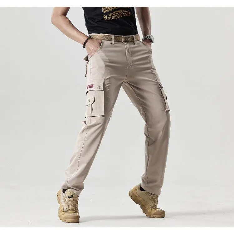 Mens Solid Color Flight Work Pants Are Suitable for Casual Multi-Pocket Straight-Leg Pants. Fashionable Mens Clothing – Suitable for Wearing in Autumn.