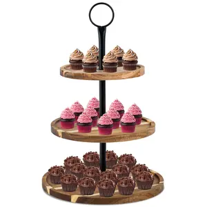 Perco 3 Tier Acacia Wood Cupcake Stand Rustic Dessert Display Tower for 31 Cupcakes Cookies or Snacks Sturdy Easy to Assemble Tray for Weddings Birthdays Baby Showers & Events